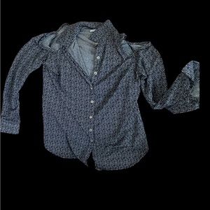 Navy Blue off shoulder/Cold Shoulder button down blouse